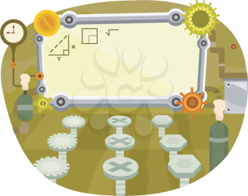 Illustration of a Classroom Decorated with Wheels and Gears