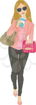 Illustration of a Girl Carrying a Box of Takeaway Food