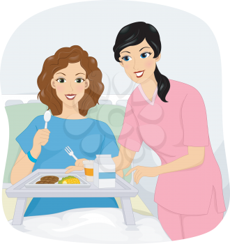Illustration of a Female Nurse Helping Her Patient to Eat