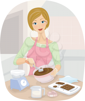 Illustration of a Woman Making Homemade Chocolates