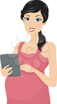 Illustration of a Pregnant Woman Browsing the Internet with Her Tablet