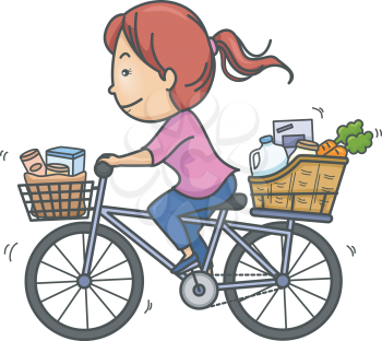Illustration of a Girl Transporting Goods Using Her Bike
