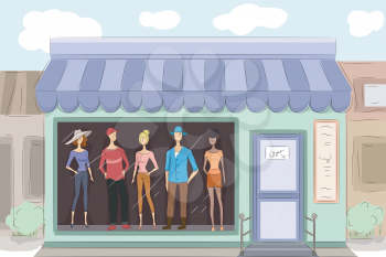 Illustration of a Boutique Displaying the Clothes They Sell