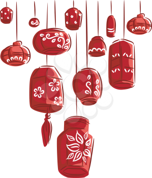 Colorful Illustration of Red Paper Lanterns Dangling from Above
