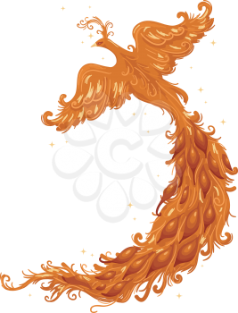 Cutout Illustration of a Firebird with a Majestic Tail