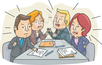 Illustration of a Tensed Board Meeting with Employees Arguing