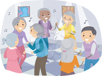 Illustration of Senior Citizens Happily Dancing