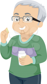 Illustration of a Senior Citizen Taking His Daily Pills