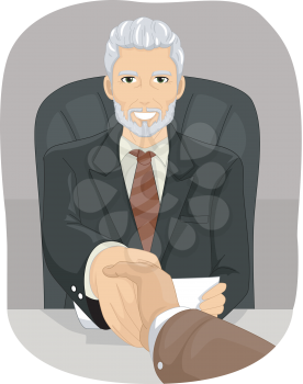 Illustration of an Elderly Businessman Shaking Hands with a Client