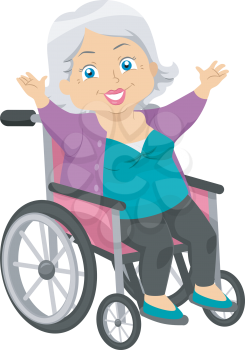 Illustration of an Elderly Woman in a Wheelchair Waving Her Arms Happily