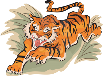 Illustration of a Crouching Tiger Preparing to Attack
