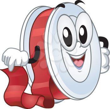 Mascot Illustration of a Roll of Red Ribbon Smiling Happily