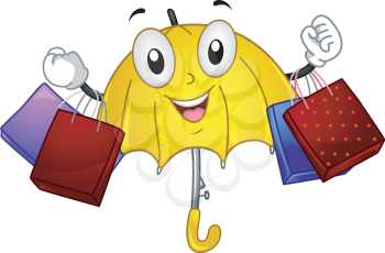 Mascot Illustration of an Umbrella carrying shopping bags in a rainy day