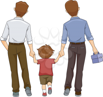 Illustration of a Boy walking together with two fathers