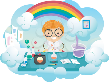 Stickman Illustration of a Kid Boy Experimenting on a New Color in a Rainbow Colored Lab