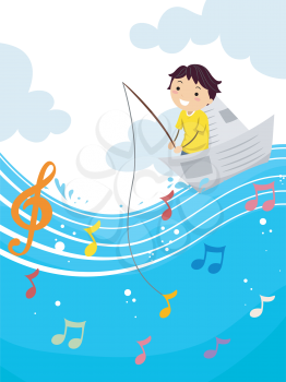 Stickman Illustration of a Kid Boy Fishing for a Musical Note