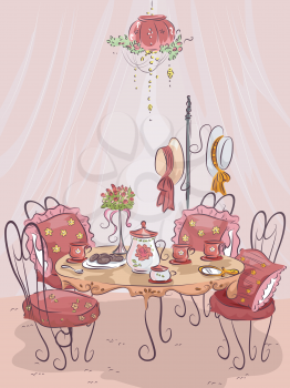 Illustration of a Fancy Party Table Setting