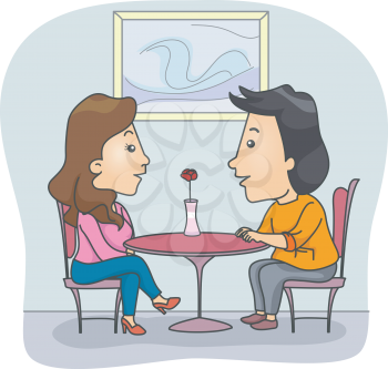 Illustration of a Couple Chatting in a Fine Dining Restaurant