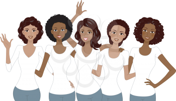 Illustration of African American Girls Wearing White Shirt