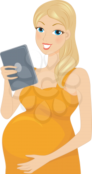 Illustration of a Pregnant Woman Reading Something on Her Tablet