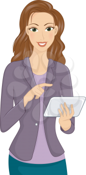 Illustration of a Girl Checking Something on Her Tablet