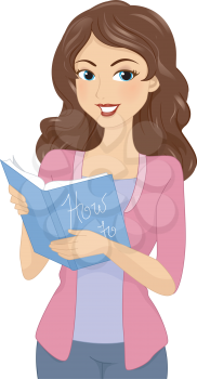Illustration of a Girl Reading an Instructional Book