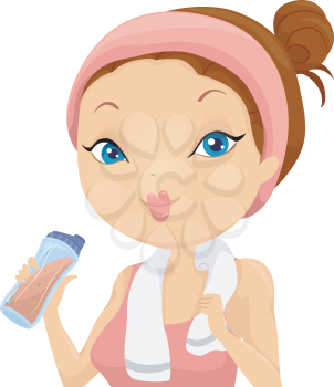 Illustration of a Girl Drinking Protein Shake After Working Out