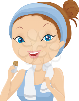 Illustration of a Girl Eating a Snack Bar After Working Out