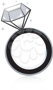 Black and White Illustration of a Ring with a Diamond on Top
