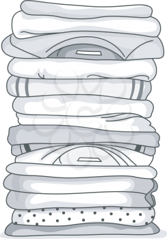 Black and White Illustration of a Stack of Folded Clothes