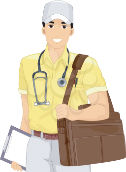 Illustration of a Male Doctor Out on a Medical Mission
