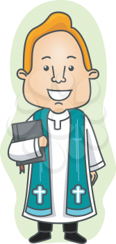 Illustration of a Priest in a Cassock Carrying a Bible