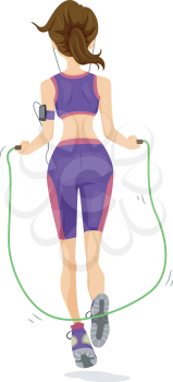 Illustration of a Teenage Girl Using a Jump Rope to Work Out