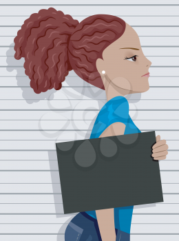 Side View Illustration of an Angry Teenage Girl Posing for a Mug Shot