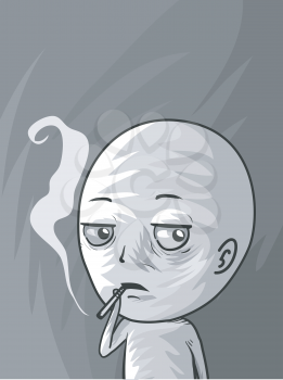 Illustration of a Man Smoking a Cigarette