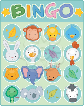 Illustration of a Bingo Game Card Decorated with Cute Animals