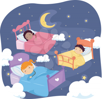 Stickman Illustration of Sleeping Kids Surrounded by Stars