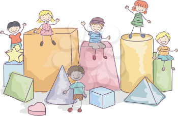 Stickman Illustration of Kids Sitting on Giant Blocks