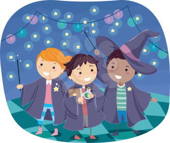 Stickman Illustration of Boys Wearing Wizard Costumes