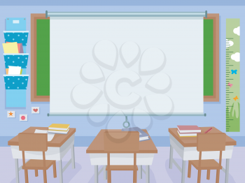 Illustration of a Classroom with a Huge Projector Screen in Front