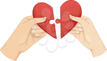 Illustration of a Couple Connecting the Pieces of a Heart