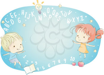 Whimsical Illustration of Kids Surrounded by Letters of the Alphabet