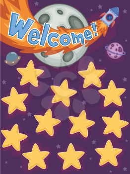 Illustration Featuring Planets and Stars as Name Board
