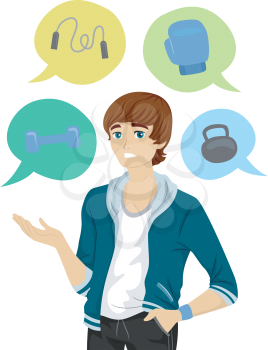 Illustration of a Teenage Boy Presenting Work Out Options