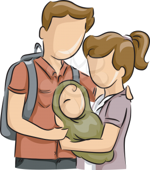 Illustration of a Teenage Couple Cradling Their Baby