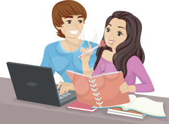 Illustration of a Teenage Couple Studying Together