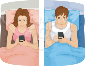 Illustration of a Young Couple Glued to Their Phones