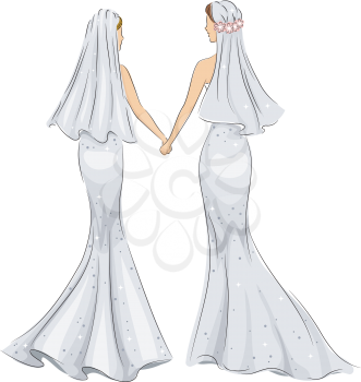 Illustration of a Female Same Sex Couple Holding Hands After Getting Married