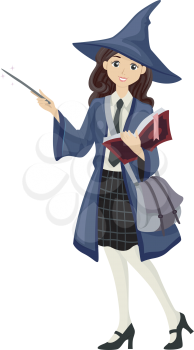 Illustration of a Teenage Girl Dressed as a Wizardry Teacher