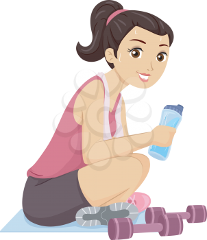 Illustration of a Teenage Girl Sweating After a Workout